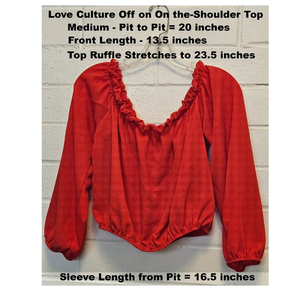 Poppy Red - Off or On the Shoulder Top with Ruffles and Long Sleeves Size M